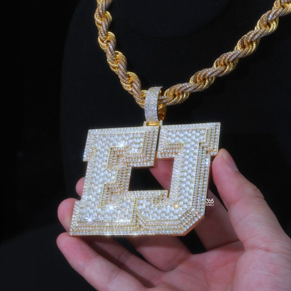 EJ 4 Layers Letter Pendant With Emerald Cut Diamonds