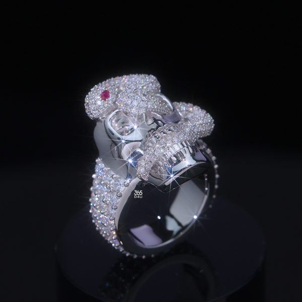 Skull Ring with Diamond Pavé and Serpent Wrap – Red Eyes