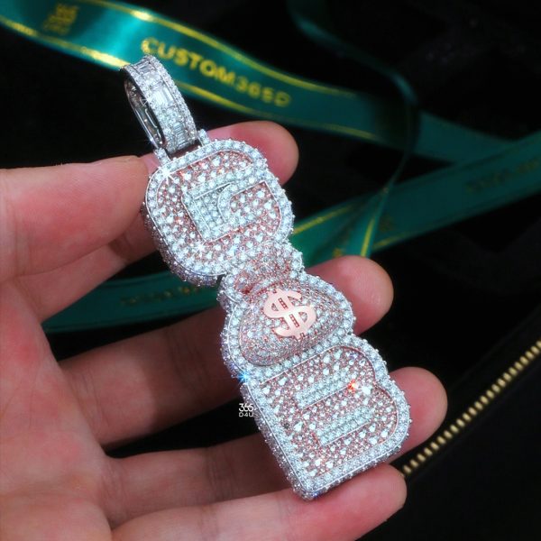 GB Vertical Pendant – Reverse Diamond Setting with Money Bag Logo