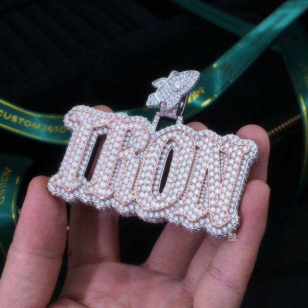 TRON Gothic Letter Pendant – 360° Fully Iced with Rocket Bail