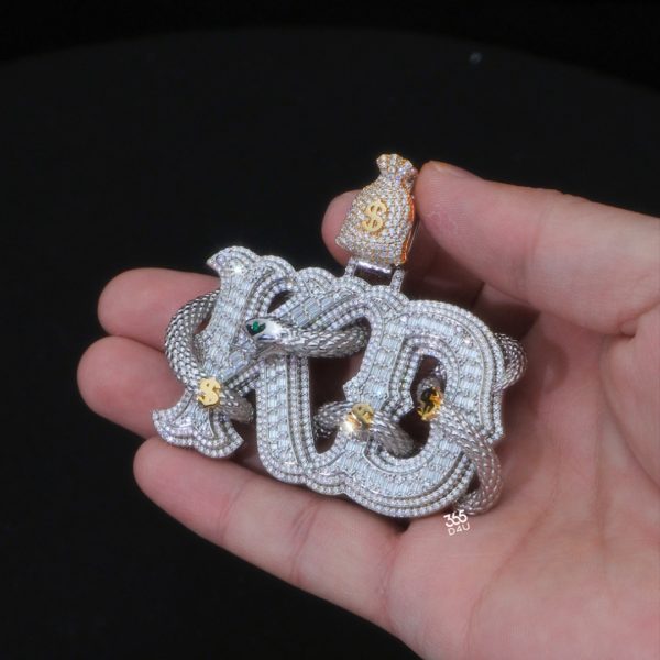 KD Initial Pendant with Coiled Snake Design