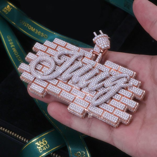 MH Letter Pendant – Brushed Gold Front & Full Diamond Back