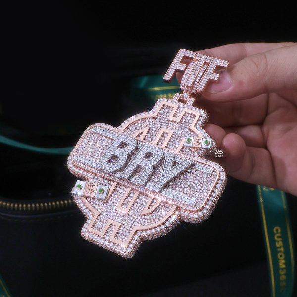 Dollar Sign Pendant with “Bry” & Green Enamel Dollar Detail