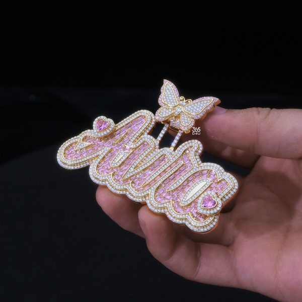 Aura Cursive Letter Pendant with Heart Stone & Emerald-Cut Setting