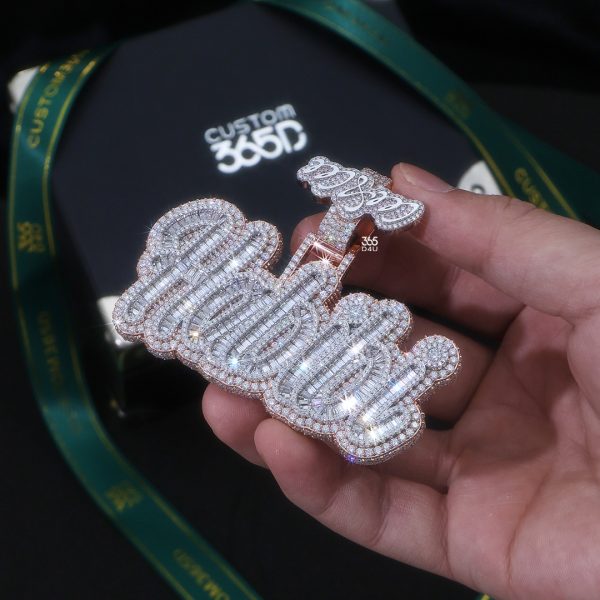 Habibi Cursive Letter Pendant with Emerald-Cut Stones