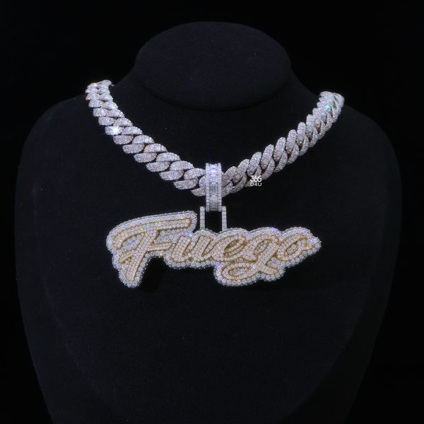 FUEGO Cursive Letter Pendant – 360° Fully Iced
