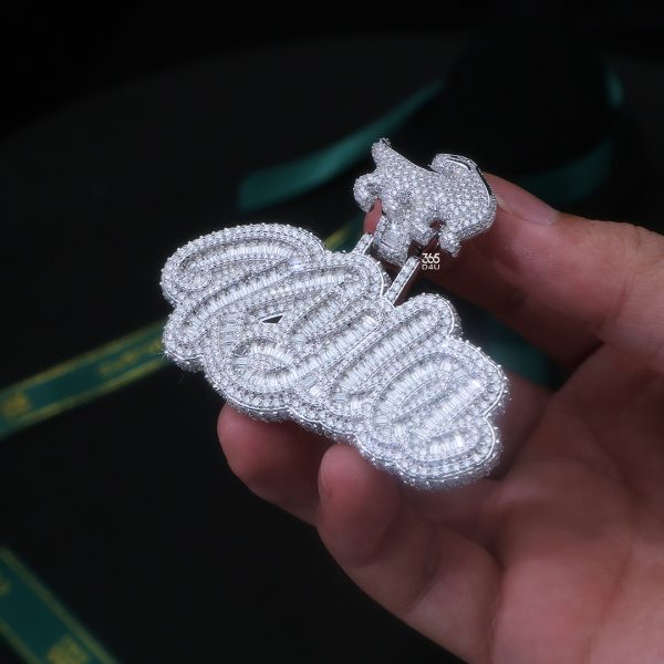 KYLA Cursive Letter Pendant with Emerald-Cut Diamonds & Honey Badger Bail