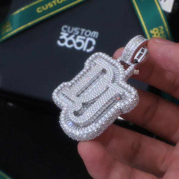 DJ Stacked Letter Pendant – 360° Fully Iced
