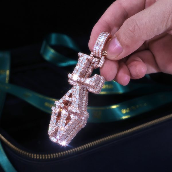 LAW Vertical Pendant – 360° Fully Iced with Fancy-Cut Stones (14mm Thick)