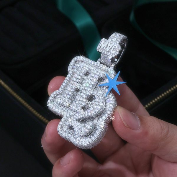 H2 Stacked Letter Pendant with Emerald-Cut Background & Blue Enamel Star