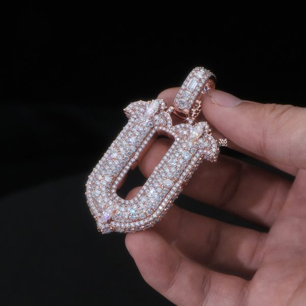Initial U Pendant – Double-Sided 3D Full Diamond Design