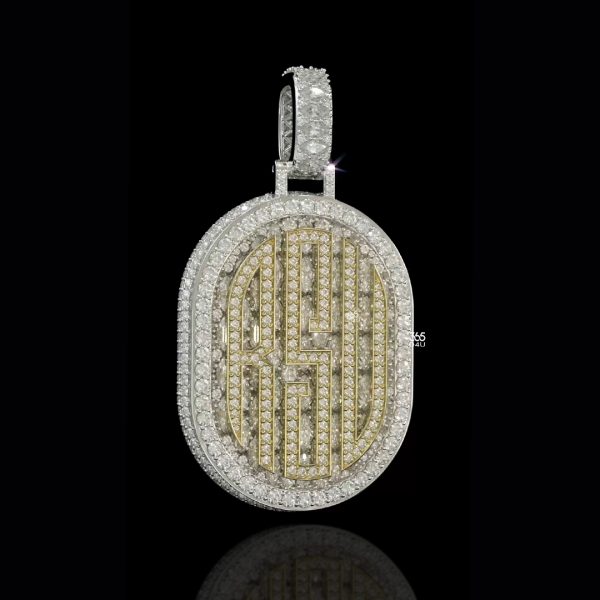 Oval Dog Tag Pendant with Double-Sided Full Diamonds