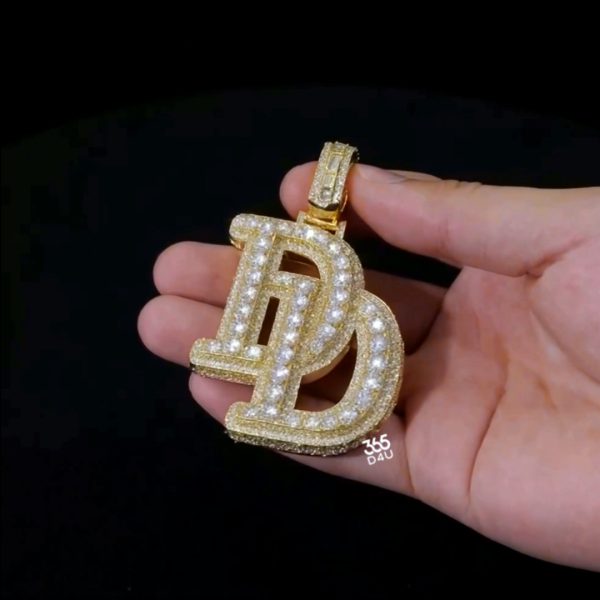 DD Letter Pendant – 360° Fully Iced with Large Diamond Accents