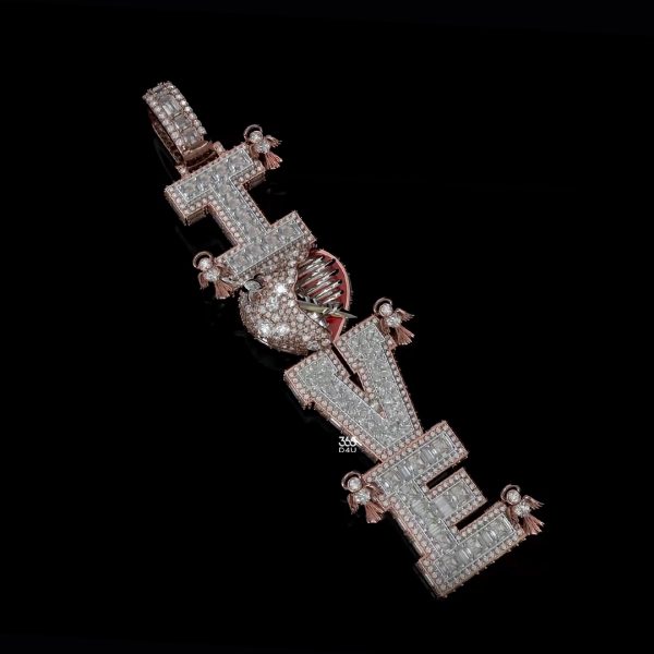 PD-C0476图片 IOVE Vertical Letter Pendant with Heart Logo & Bird Details