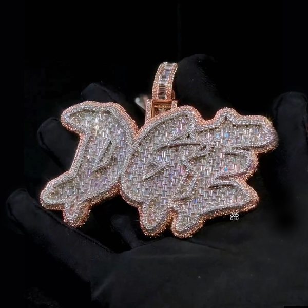 DGE Brush Script Pendant – 360° Fully Iced