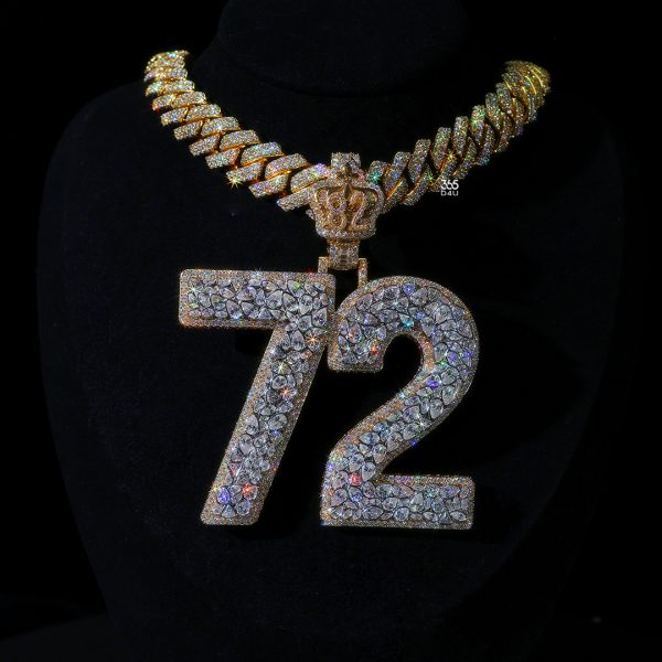72 Pear-Cut Fully Iced Number Pendant