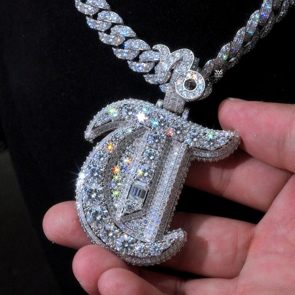 T Gothic Big Stone Initial Pendant