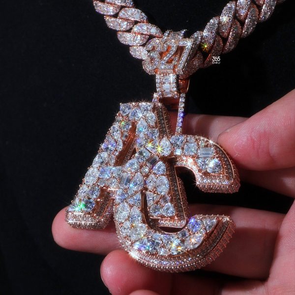 AC Double Letter Stack Pendant with Mixed Cut Stones