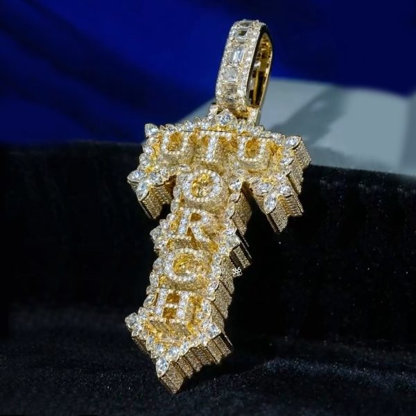 Iced Cross Pendant with Custom Words