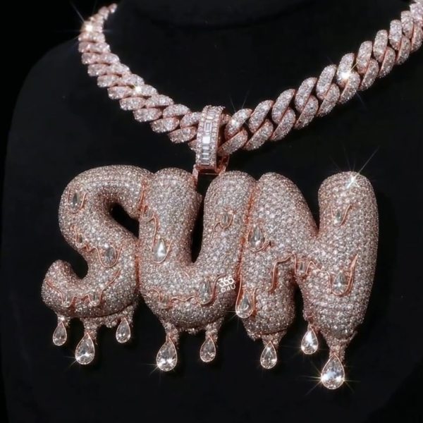 SUN 3D Drip Letter Pendant with Pear Diamonds