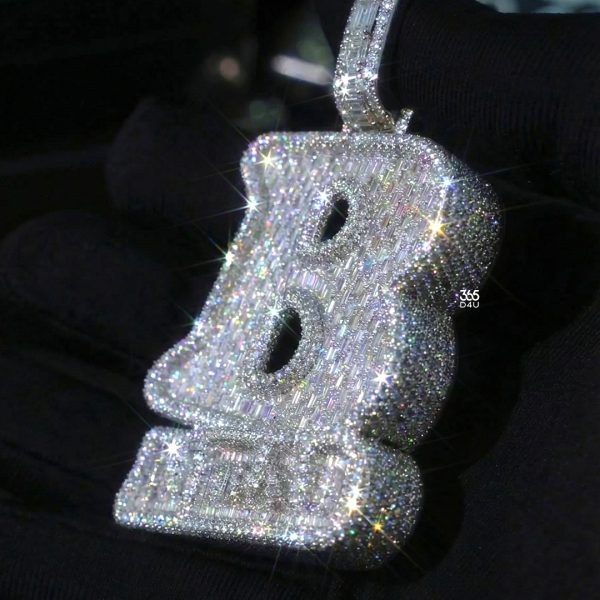 B Initial Pendant with Custom Bottom Text