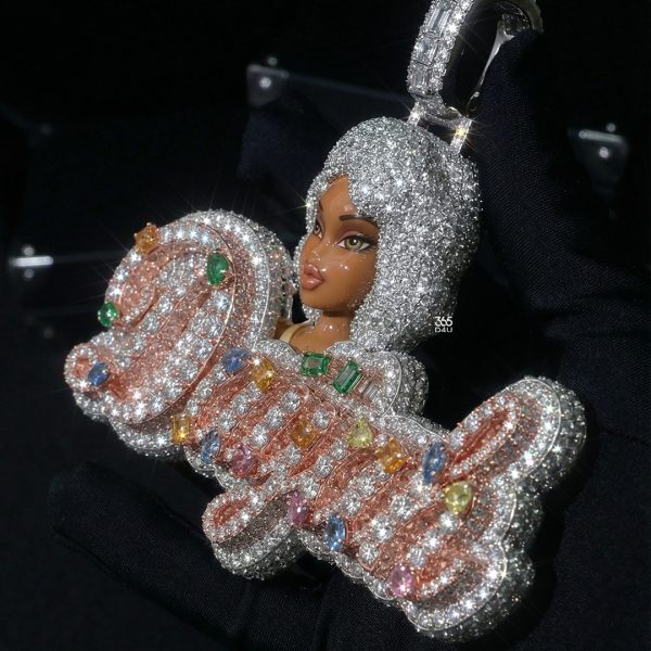 Iced Name Pendant with Enamel Character