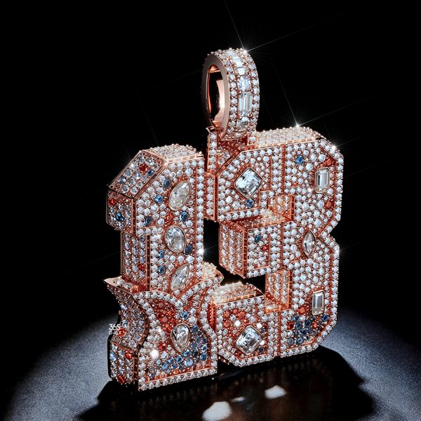 CD26APR0197图片 13 Number Pendant with Fancy Cut Stones and Red Blue CZ Accents