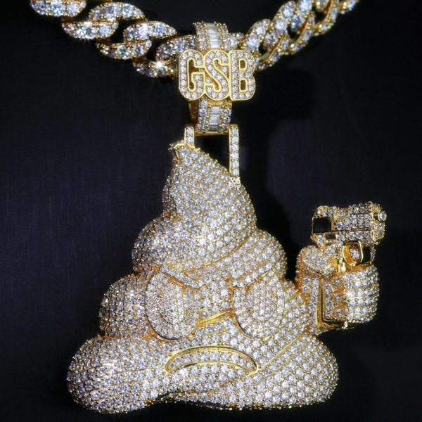 CD26MAY0796-图片 Custom 3D Poop Emoji Pendant with Gun Detail & Personalized GSB Clasp