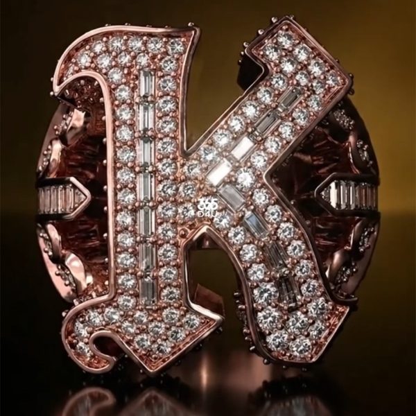 Custom 3D Letter K Ring – Iced Initial Statement Ring