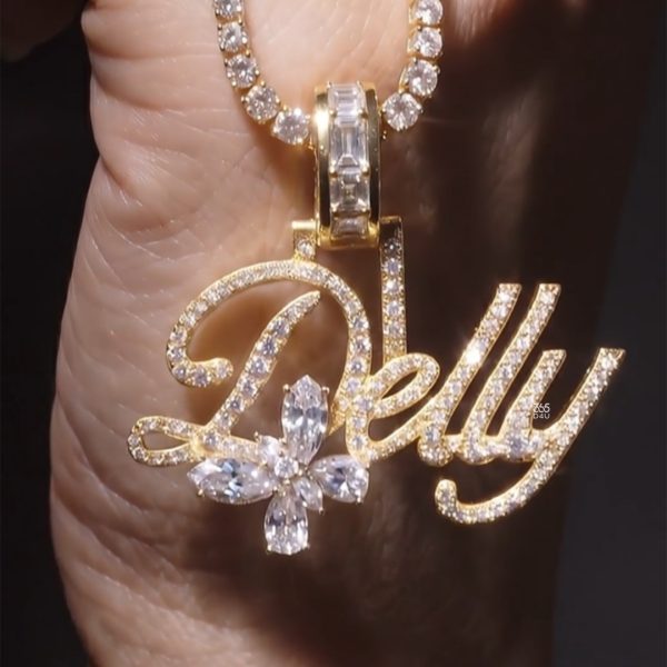 PD-C0567-图片 Custom Initial Pendant with Marquise Butterfly