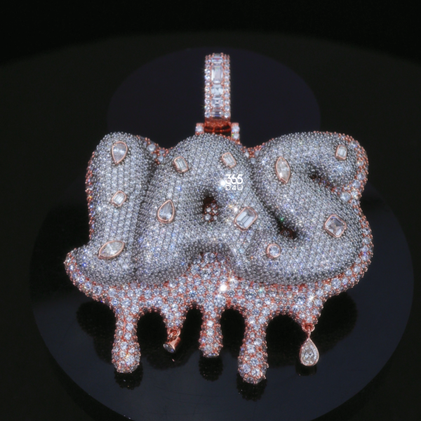 YP26JUN0005-图片 Custom 3D JAS Bubble Letter Pendant with Fancy-Cut Stones & Drip Effect