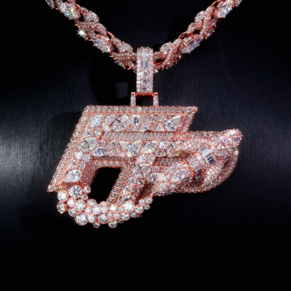 YP26JUL0001 FP Custom Double Letter Rocket Pendant with Mixed Cut Stones