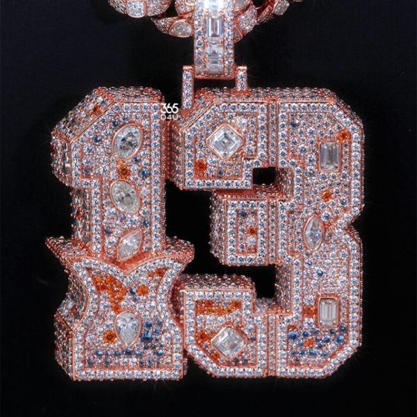 13 Custom Number Pendant with Red and Blue CZ
