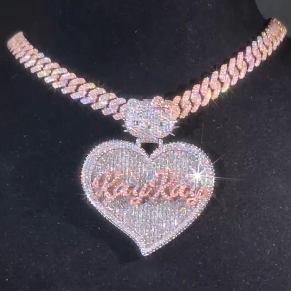 1” iced heart custom name pendant 1” iced heart custom name pendant