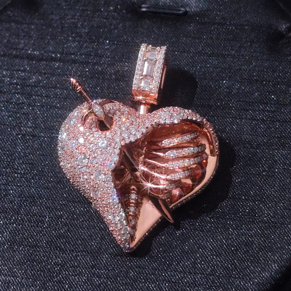 2-Inch Rose Gold Color 3D Heart & Sword Photo Pendant & Chain Set