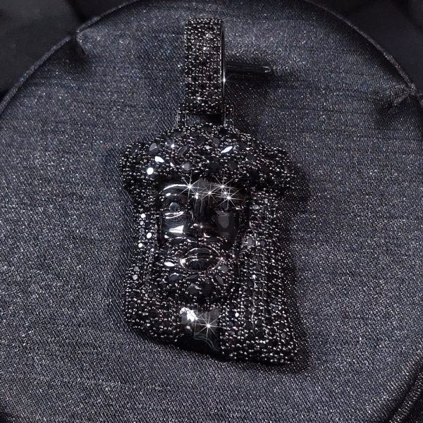 2-Inch Black Gold Color Jesus Pendant – 360° Fully Iced & Chain Set